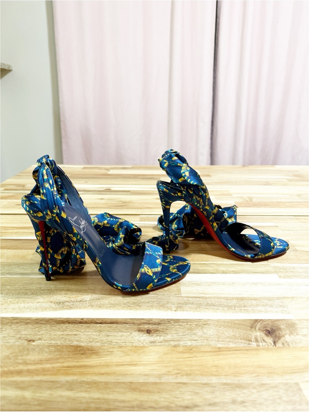 Christian Louboutin Sandale Du Desert 100mm Snake Print Silk Heels Size 39 - Picture 7 of 10